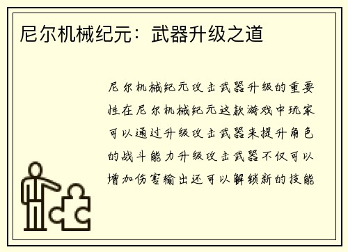 尼尔机械纪元：武器升级之道