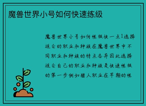 魔兽世界小号如何快速练级